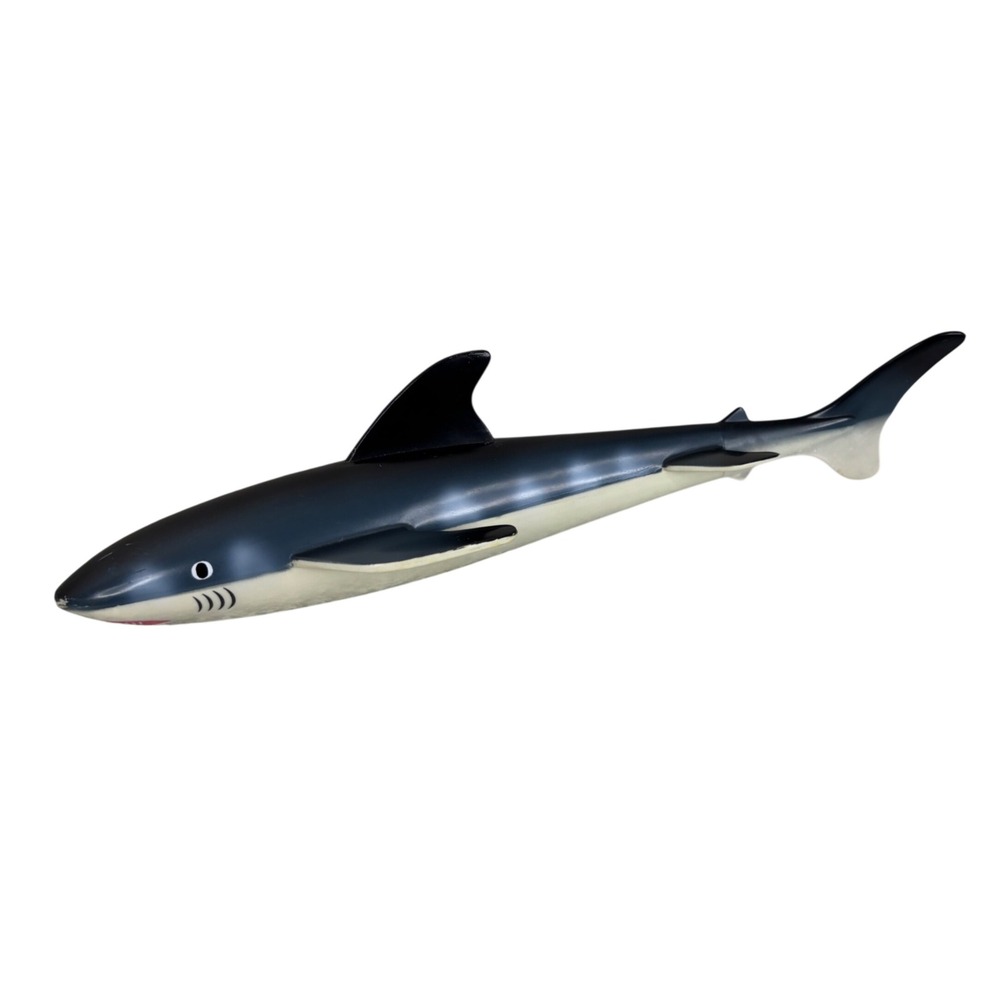 Neptun Toys Shark Action Figure 1997 Vintage Black Cream Plastic Animal 10.5"